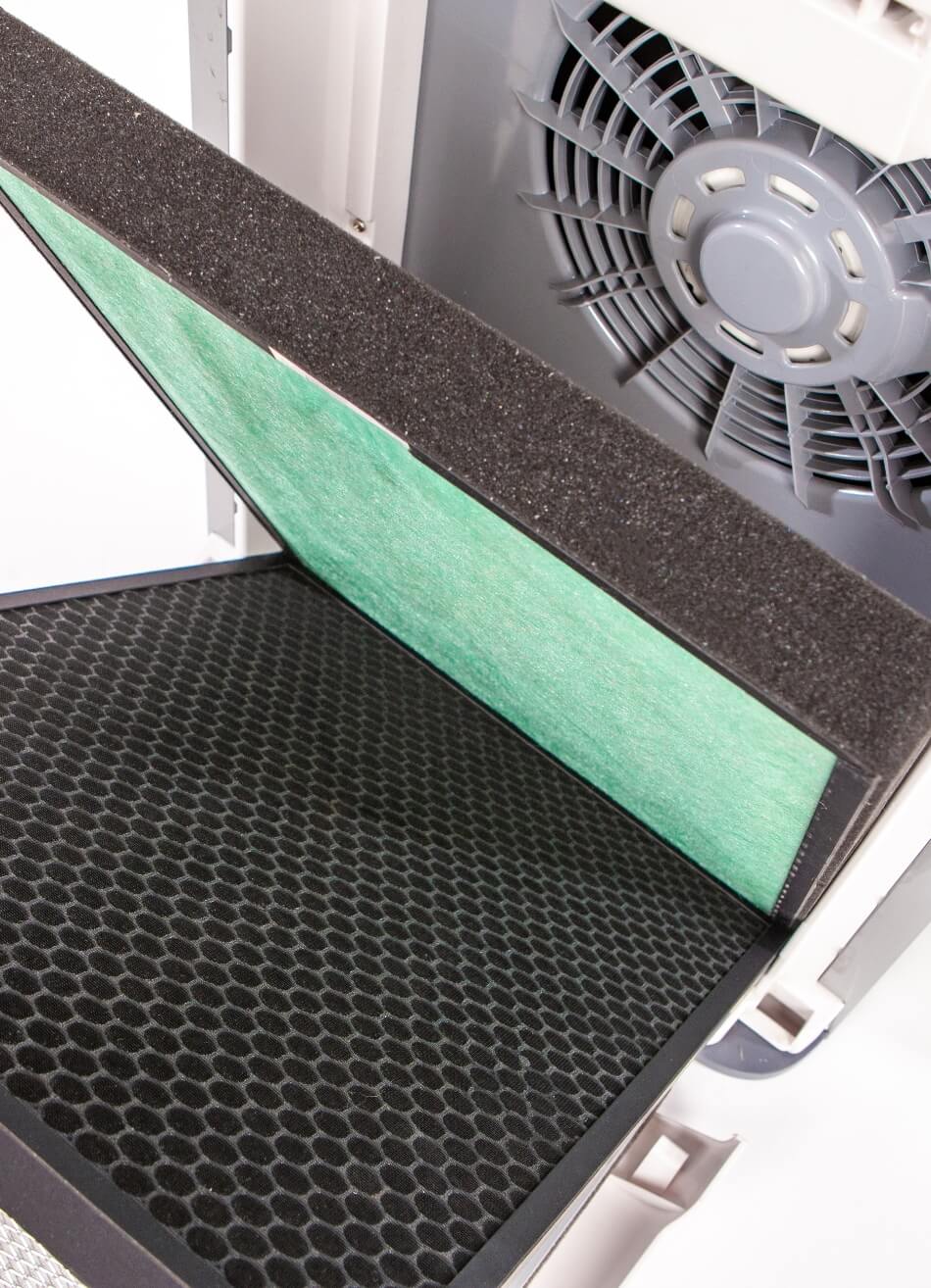 Close-up of an advanced air filtration system with clean filters improving indoor air quality at Amazing Grace Senior Living